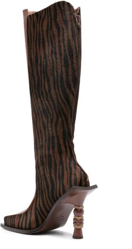 Ahluwalia Chikari 115mm zebra-print boots Brown
