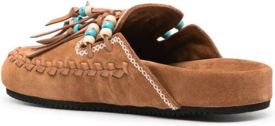 Alanui fringed suede slippers Brown