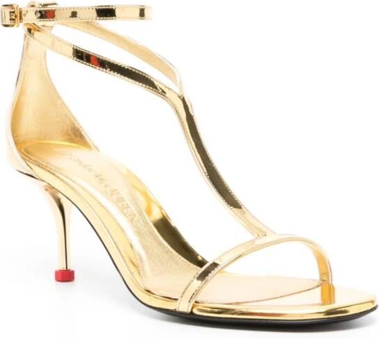 Alexander McQueen 90mm T-bar leather sandals Gold