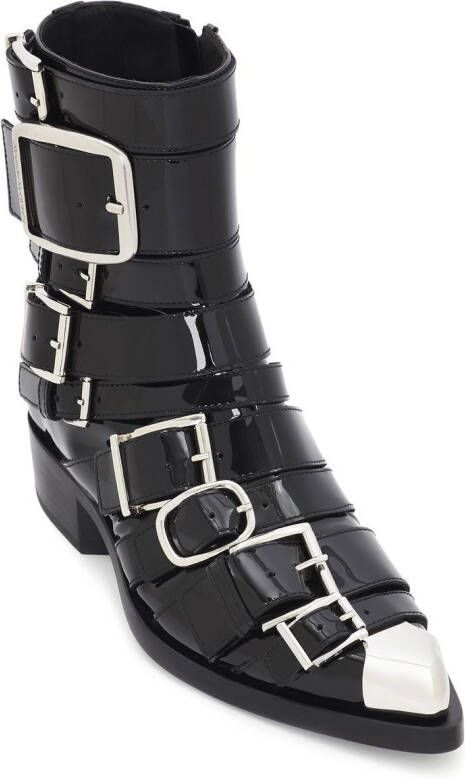 Alexander McQueen buckled patent ankle boots Black
