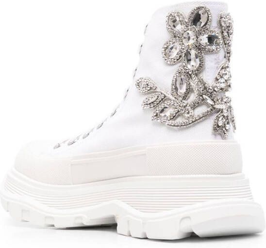 Alexander McQueen crystal-embellished lace-up boots White