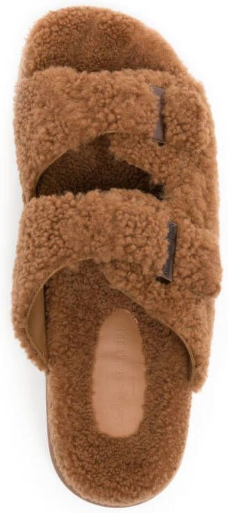 Alexander McQueen fleece-texture buckle-fastening sandals Brown