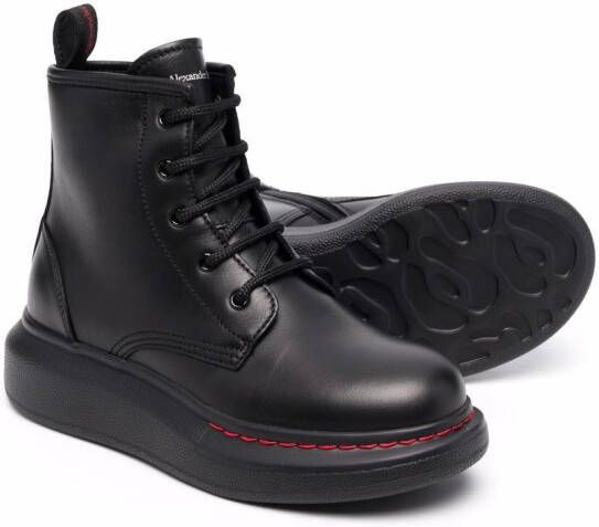 Alexander McQueen Kids lace-up leather ankle boots Black