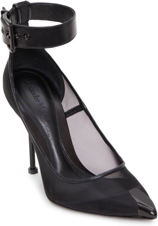 Alexander McQueen mesh-panelling pointed-toe pumps Black