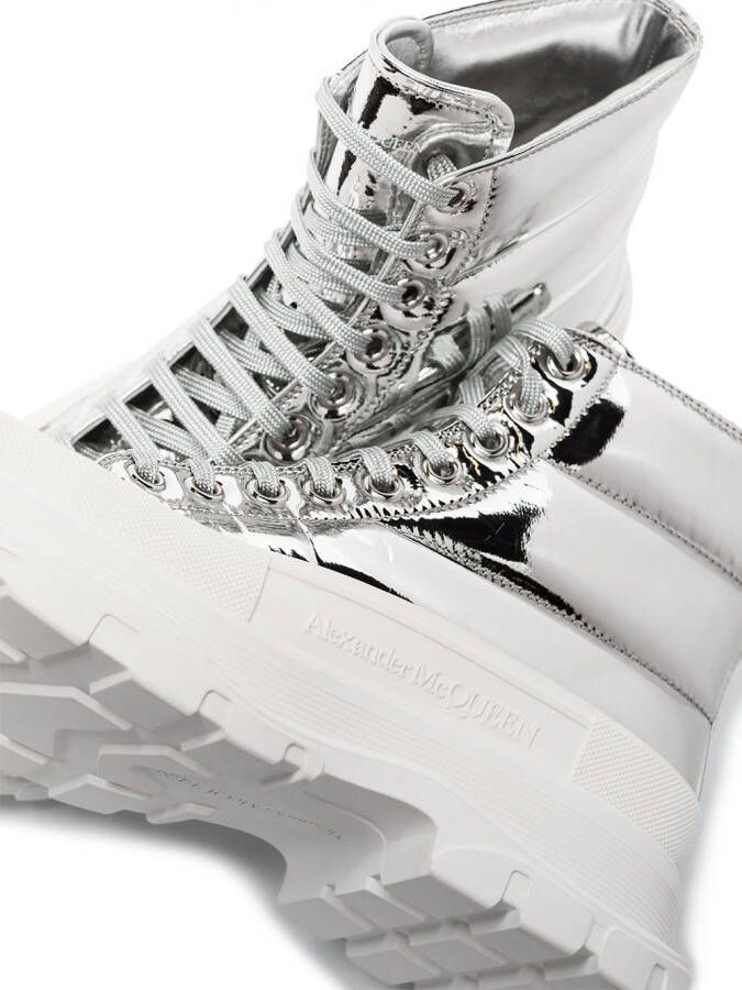 Alexander McQueen metallic Thread Slick combat boots Silver