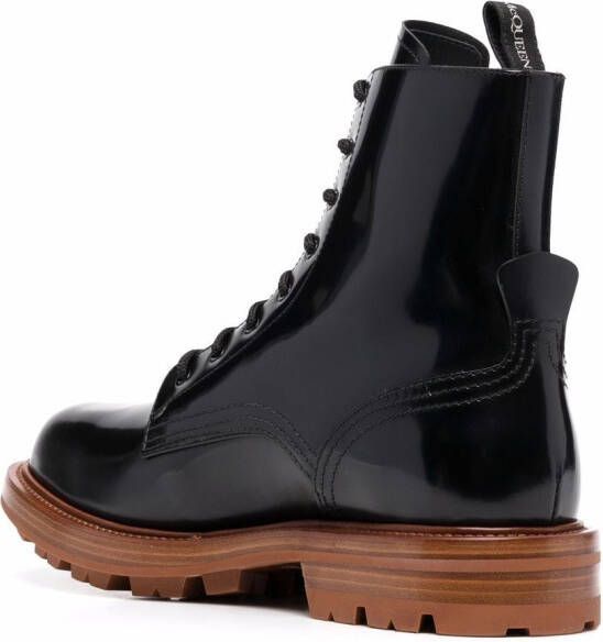 Alexander McQueen patent-leather lace-up boots Black