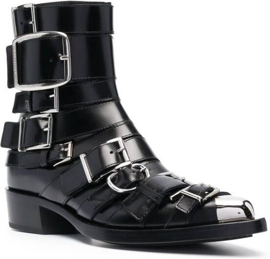 Alexander McQueen Punk buckle-detail ankle boots Black