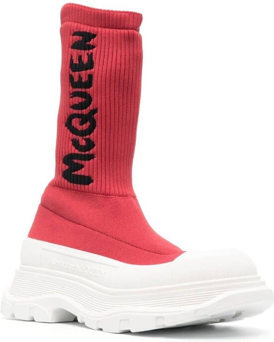 Alexander McQueen sock-style logo-print boots Red