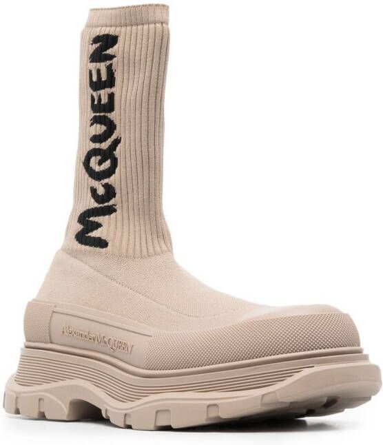 Alexander McQueen Tread ribbed-knit ankle boots Neutrals