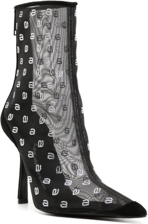 Alexander Wang crystal-logo mesh boots Black