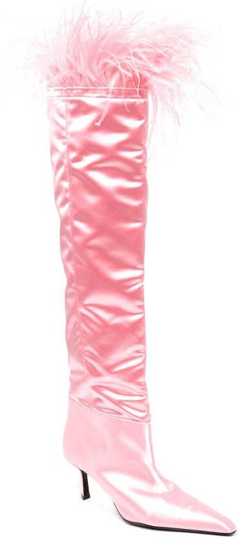 Alexander Wang Viola 65mm feather-trim knee-high boots Pink