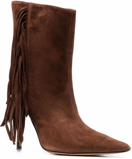 Alexandre Vauthier fringed suede 110mm ankle boots Brown