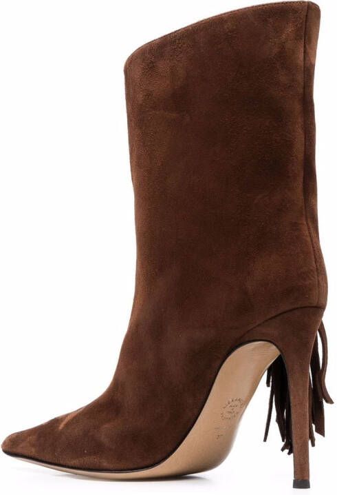 Alexandre Vauthier fringed suede 110mm ankle boots Brown