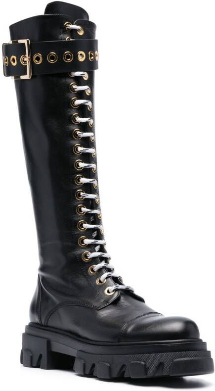 Amen lace front chunky knee high boot Black