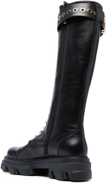 Amen lace front chunky knee high boot Black