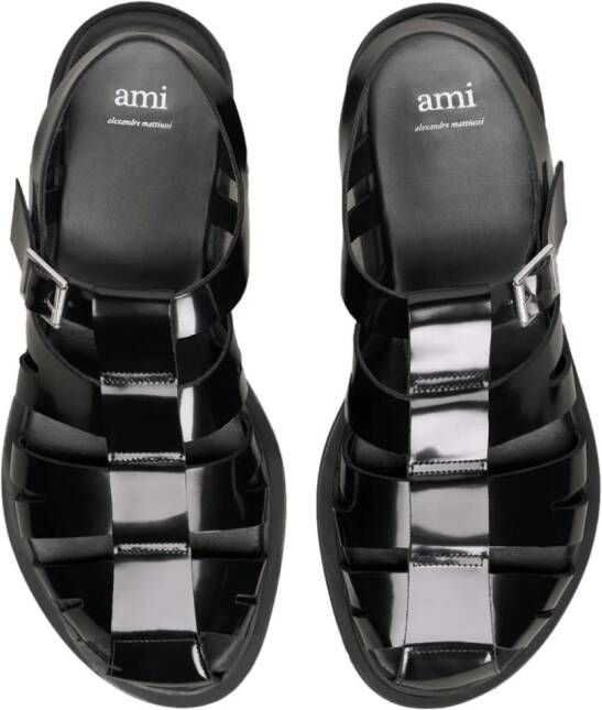 AMI Paris patent-leather caged sandals Black