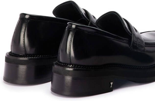 AMI Paris square-toe patent-leather loafers Black