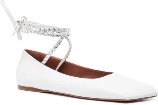 Amina Muaddi Ane embellished leather ballerina shoes White