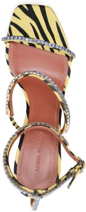 Amina Muaddi Gilda 80mm zebra-print sandals Yellow