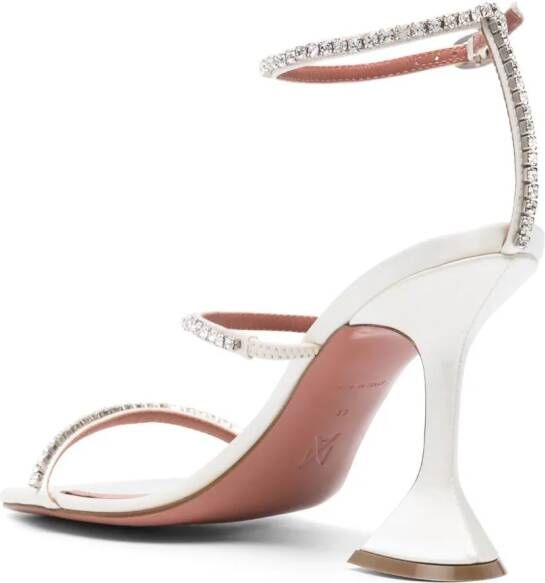 Amina Muaddi Gilda 95mm crystal leather sandals White