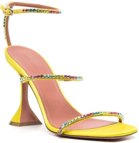 Amina Muaddi Gilda 95mm rainbow-crystal satin sandals Green