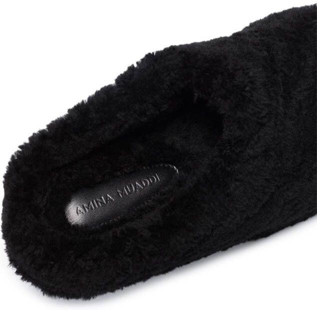 Amina Muaddi Giuly shearling slippers Black
