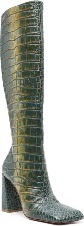 Amina Muaddi Marine 95mm crocodile-effect knee-high boots Green
