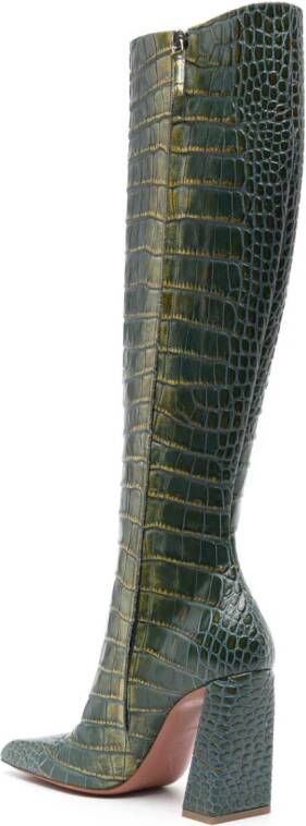 Amina Muaddi Marine 95mm crocodile-effect knee-high boots Green