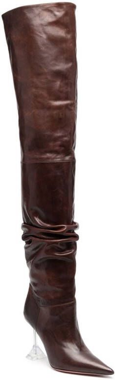Amina Muaddi Olivia 95mm leather thigh boots Brown