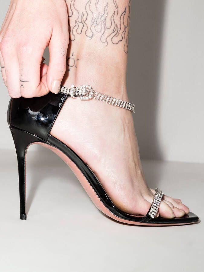 Amina Muaddi Ursina 100mm crystal-embellished sandals Black