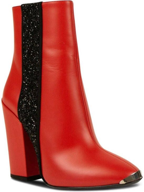 AMIRI glitter-stripe leather boots Red