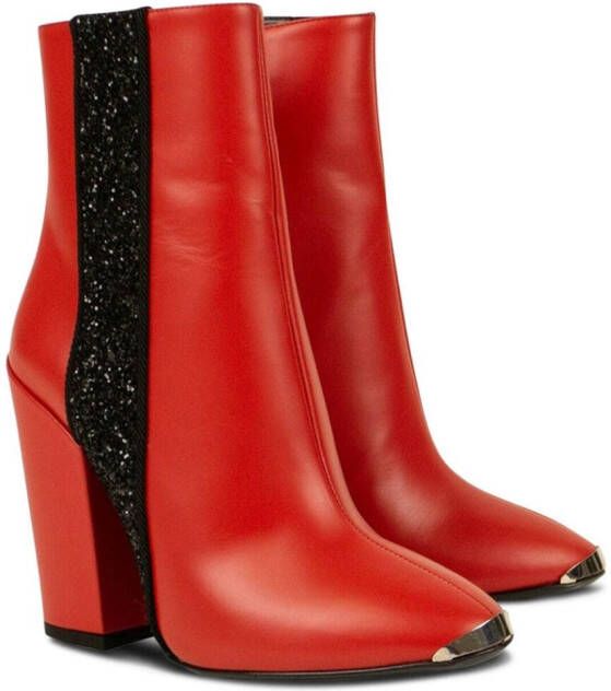 AMIRI glitter-stripe leather boots Red