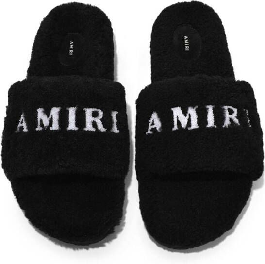 AMIRI logo-print fleece slippers Black