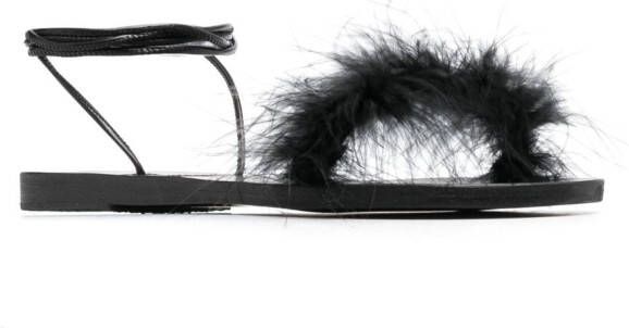 Ancient Greek Sandals Choros Marabu feather leather sandals Black