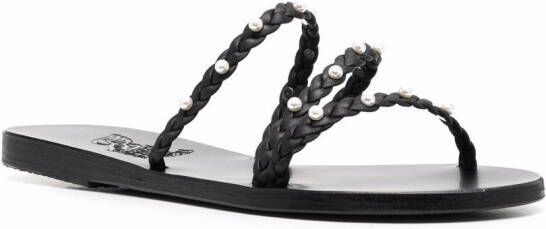 Ancient Greek Sandals Ekaterini pearl-embellished sandals Black