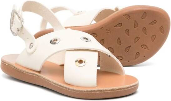 ANCIENT GREEK SANDALS KIDS Little Maria Eyelets leather sandals White
