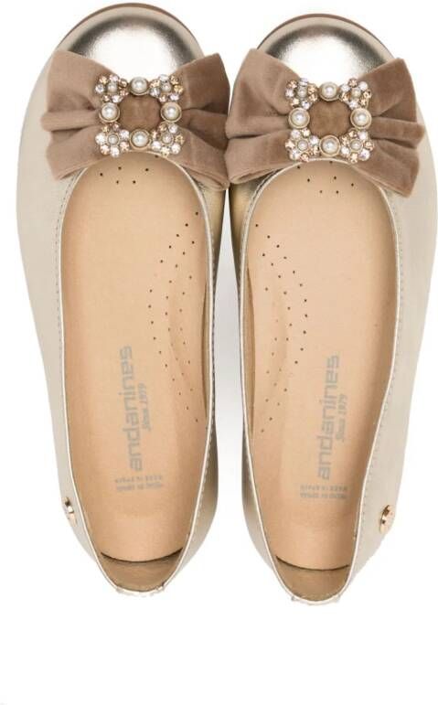 ANDANINES bow-detail leather ballerina shoes Gold