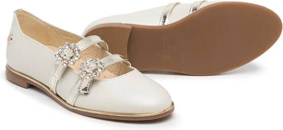 ANDANINES crystal buckle ballerina shoes White