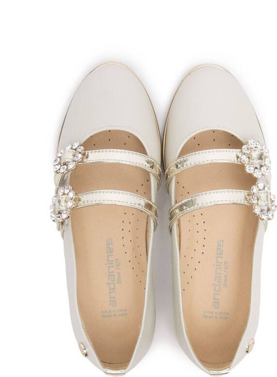 ANDANINES crystal buckle ballerina shoes White