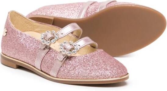 ANDANINES crystal-embellished glittery ballerina shoes Pink
