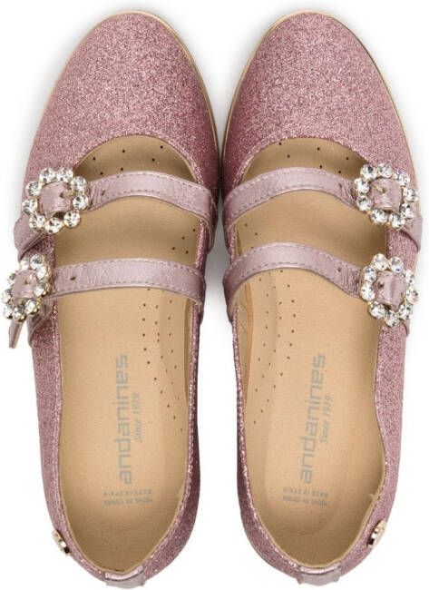 ANDANINES crystal-embellished glittery ballerina shoes Pink