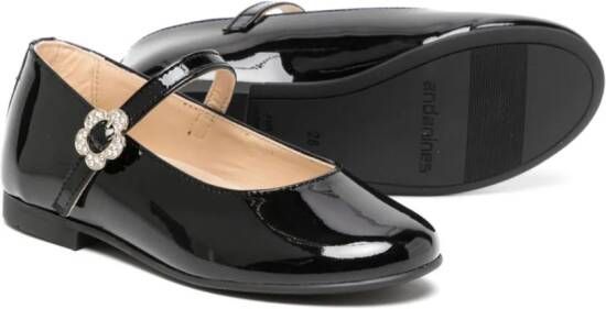 ANDANINES crystal-embellished leather ballerina shoes Black