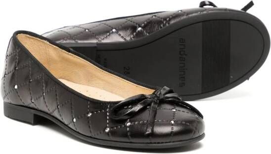 ANDANINES crystal-embellished leather ballerinas Black