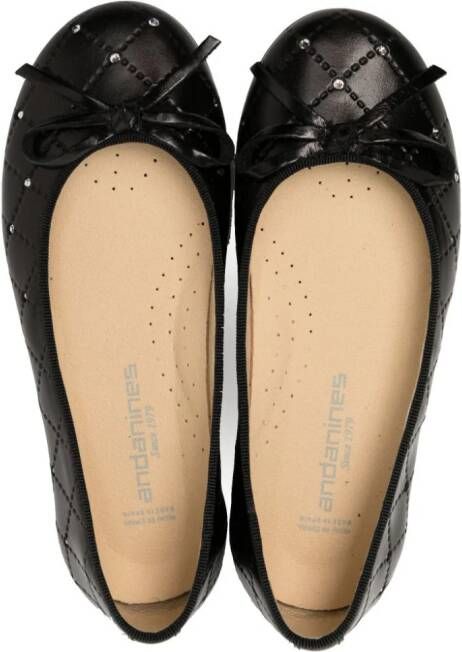 ANDANINES crystal-embellished leather ballerinas Black