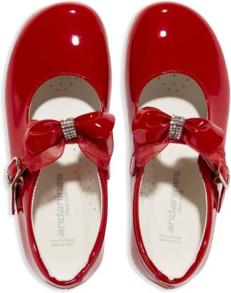 ANDANINES embellished patent-leather ballerina shoes Red