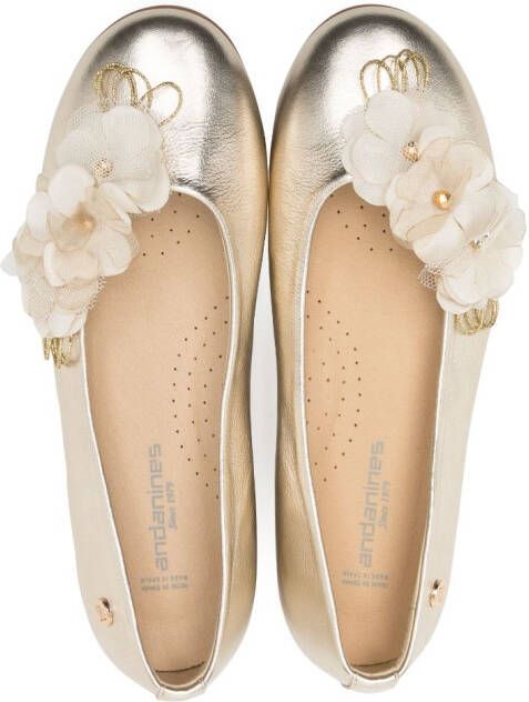 ANDANINES floral applique leather ballerina shoes Gold