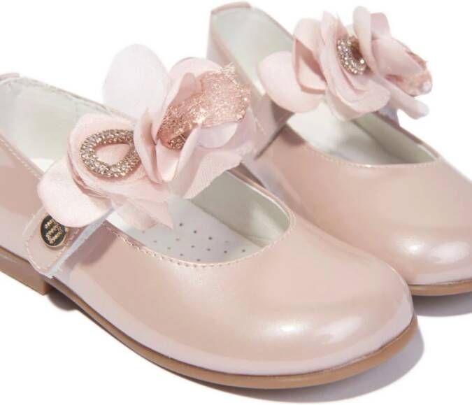 ANDANINES floral-appliqué leather ballerina shoes Pink