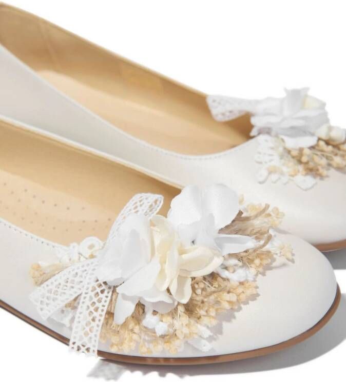ANDANINES floral-appliqué leather ballerina shoes White