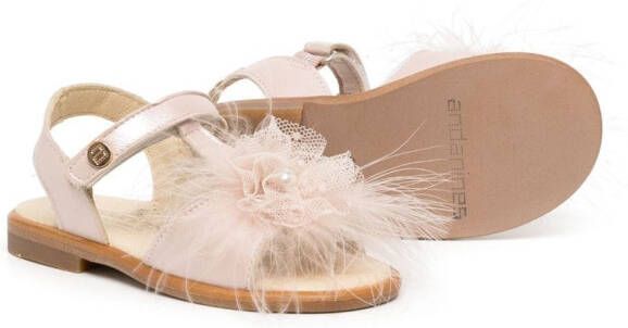 ANDANINES floral-appliqué leather sandals Pink