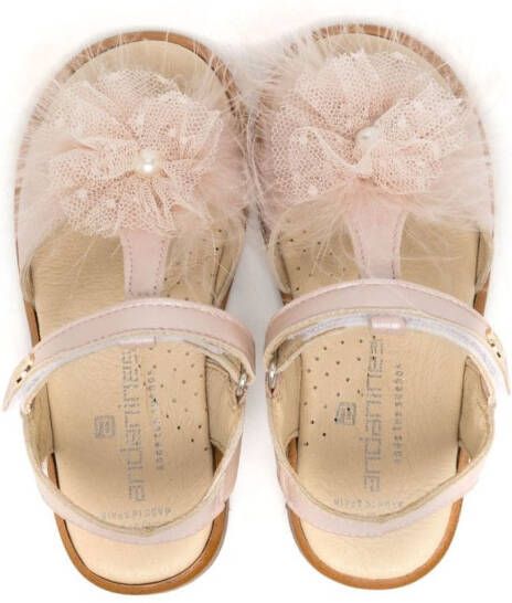 ANDANINES floral-appliqué leather sandals Pink